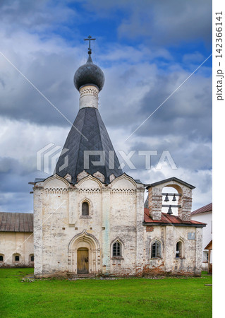 Facade of Hospital Church of Euthymius in Kirillo-Belozersky Monastery, Russia. Ancient orthodox architecture in daylight Facade of Hospital Church of Euthymius in Kirillo-Belozersky Monastery, Russia. Ancient orthodox architecture in daylight 142366141