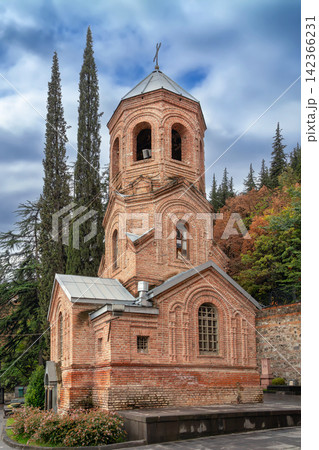 St Davids church facade on Mtatsminda in Tbilisi, Georgia. Front view, cloudy day with overcast sky, historic style St Davids church facade on Mtatsminda in Tbilisi, Georgia. Front view, cloudy day with overcast sky, historic style 142366231