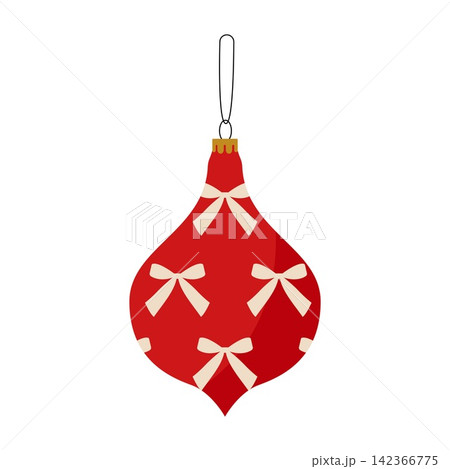 Red drop shaped Christmas ornament with bow pattern vector holiday decoration isolated Red drop shaped Christmas ornament with bow pattern vector holiday decoration isolated 142366775