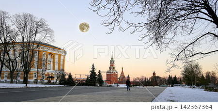 Inside of Moscow Kremlin at night (with the super moon), Russia. UNESCO World Heritage Site 142367364