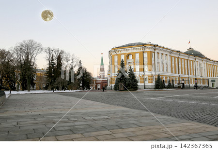 Inside of Moscow Kremlin at night (with the super moon), Russia. UNESCO World Heritage Site 142367365
