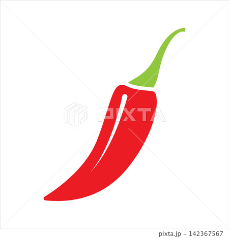 Red chili pepper vector illustration with green stem vegetable illustration isolated ingredient 142367567