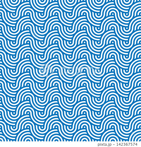 Blue and white abstract wavy line pattern vector background with background abstract seamless repeating wallpaper geometry decoration 142367574