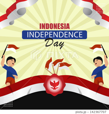 Indonesia Independence Day Greeting with Patriotic Celebration Flat Illustration Indonesia Independence Day Greeting with Patriotic Celebration Flat Illustration 142367707