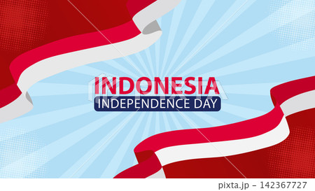 Indonesia Independence Day Banner with Wavy Flag Ribbon.Vector Illustration 142367727