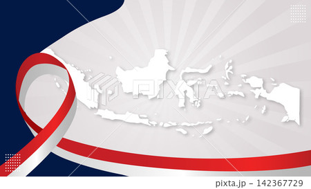 Indonesia Independence Day Banner with Ribbon and Indonesia Map Vector Illustration Indonesia Independence Day Banner with Ribbon and Indonesia Map Vector Illustration 142367729