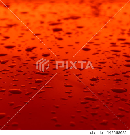 Hard red drops on a clean glance surface. Pattern Of Red Drops Closeup View 142368682