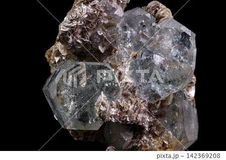 macro stone mineral aquamarine on a black background 142369208