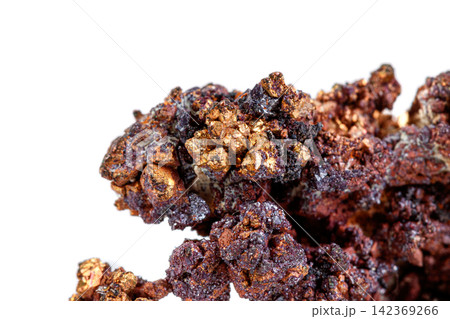 macro mineral stone copper with cuprite on a white background macro mineral stone copper with cuprite on a white background 142369266