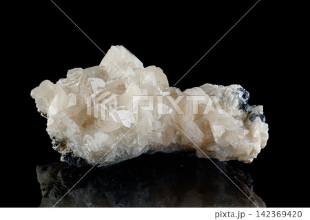 macro stone mineral Quartz on Galena on a black background 142369420