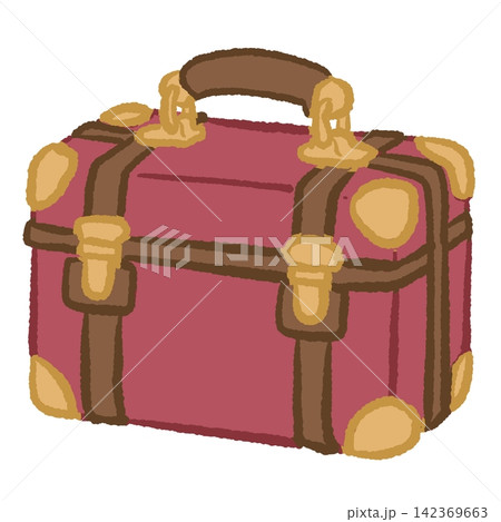 Burgundy Vintage Hotel Suitcase With Brown Leather Straps And Gold Hardware Elegant Retro Travel Luggage Boutique Hotel Hospitality Illustration Burgundy Vintage Hotel Suitcase With Brown Leather Straps And Gold Hardware Elegant Retro Travel Luggage Boutique Hotel Hospitality Illustration 142369663