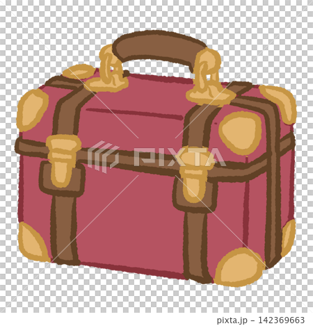 Burgundy Vintage Hotel Suitcase With Brown Leather Straps And Gold Hardware Elegant Retro Travel Luggage Boutique Hotel Hospitality Illustration Burgundy Vintage Hotel Suitcase With Brown Leather Straps And Gold Hardware Elegant Retro Travel Luggage Boutique Hotel Hospitality Illustration 142369663