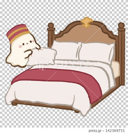 Cute Chibi Ghost Bellhop Making A Cozy Vintage Hotel Bed With White Pillows And Burgundy Blanket Haunted Hotel Halloween Hospitality Kawaii Character Illustration Cute Chibi Ghost Bellhop Making A Cozy Vintage Hotel Bed With White Pillows And Burgundy Blanket Haunted Hotel Halloween Hospitality Kawaii Character Illustration 142369731
