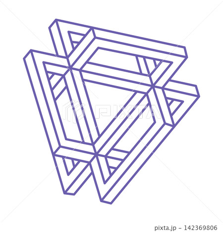Impossible shape. Sacred geometry figure. Optical illusion. Abstract eternal geometric object. Impossible endless outline. Optical art. Impossible geometry shape on a white background. Escher style. Impossible shape. Sacred geometry figure. Optical illusion. Abstract eternal geometric object. Impossible endless outline. Optical art. Impossible geometry shape on a white background. Escher style. 142369806
