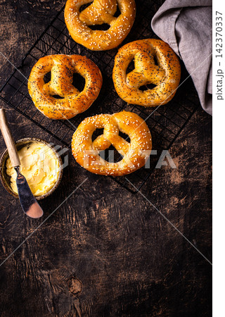 Traditional bavarian brezel, Oktoberfest food 142370337