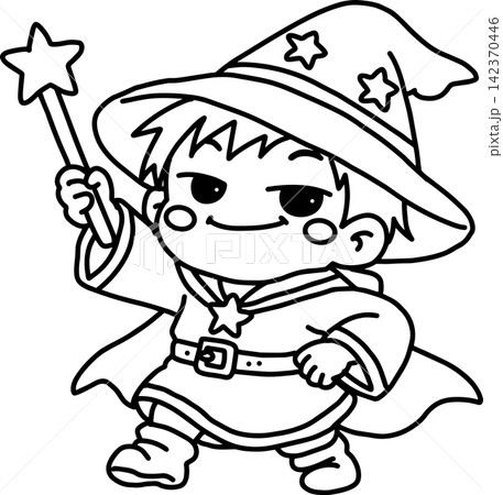 自信満々でドヤ顔をするかわいい魔法使いの女の子|勝ち誇るファンタジー線画イラスト 自信満々でドヤ顔をするかわいい魔法使いの女の子|勝ち誇るファンタジー線画イラスト 142370446