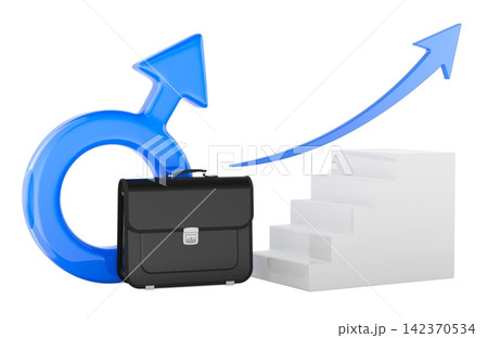 Male career growth concept with briefcase, stairs and upward arrow. 3D rendering Male career growth concept with briefcase, stairs and upward arrow. 3D rendering 142370534