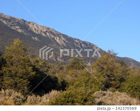 Rugged Mountain Slope Rising Above Patagonian Trees Rugged Mountain Slope Rising Above Patagonian Trees 142370569