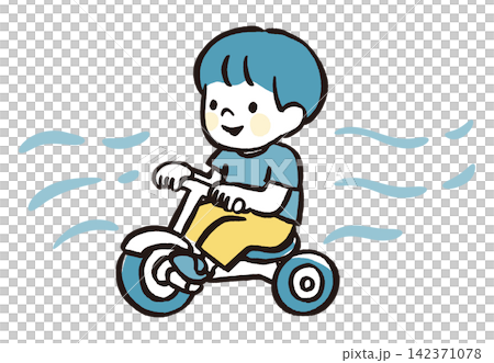男孩騎三輪車的插圖 | 戶外遊戲、車輛、發展、幼兒和兒童交通安全 男孩騎三輪車的插圖 | 戶外遊戲、車輛、發展、幼兒和兒童交通安全 142371078
