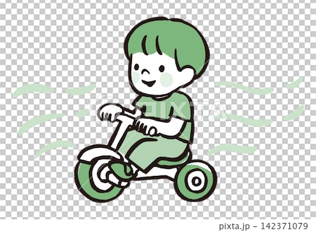 男孩騎三輪車的插畫 | 戶外遊戲、交通工具、成長、幼兒及兒童運動 142371079