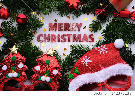 Abstract background of Christmas attributes The inscription merry Christmas. 142371133