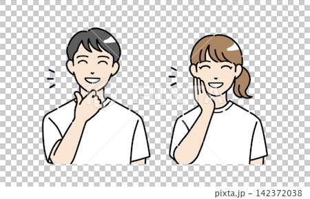 一組插圖,描繪了身著休閒服的年輕男女,他們面帶微笑,神情滿足。 一組插圖,描繪了身著休閒服的年輕男女,他們面帶微笑,神情滿足。 142372038