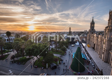 Arequipa Cathedral and Plaza de Armas at Sunset Arequipa Cathedral and Plaza de Armas at Sunset 142372168
