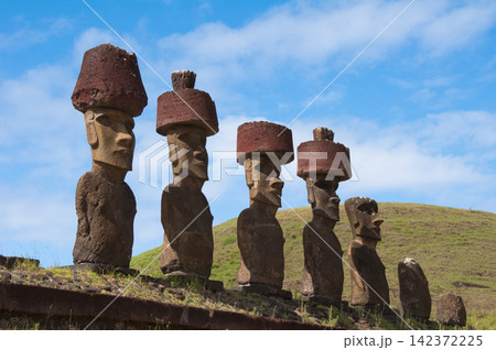 Moai Statues on Easter Island Under Blue Sky 142372225