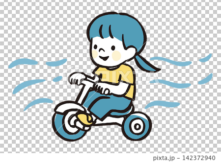 Illustration of a girl riding a tricycle | Children and toddlers playing outdoors, parks, and vehicles 142372940