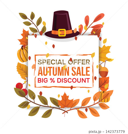 Special Offer Autumn Sale Thanksgiving Pilgrim Hat Banner Special Offer Autumn Sale Thanksgiving Pilgrim Hat Banner 142373779
