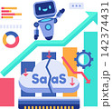 AI Robot Riding a Rising Arrow to Disrupt SaaS 142374431