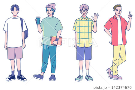 夏のファッション　元気な若い男子学生のセット 142374670