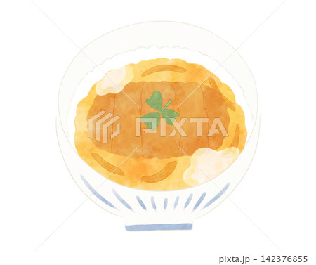 ゆるかわなカツ丼のイラスト　水彩風 142376855