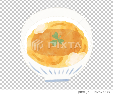 ゆるかわなカツ丼のイラスト　水彩風 142376855