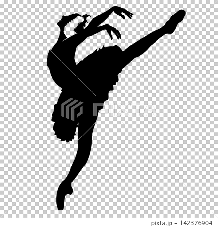 黑色剪影勾勒出芭蕾舞者優美的站立姿態。 黑色剪影勾勒出芭蕾舞者優美的站立姿態。 142376904