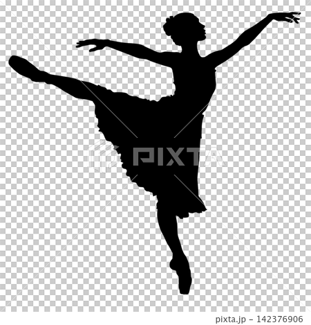 黑色剪影勾勒出芭蕾舞者優美的站立姿態。 黑色剪影勾勒出芭蕾舞者優美的站立姿態。 142376906