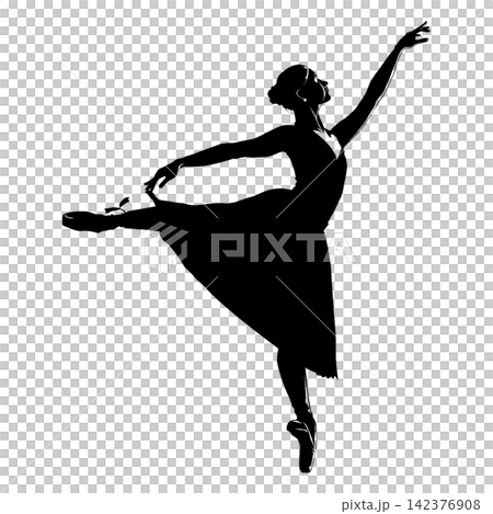 黑色剪影勾勒出芭蕾舞者優美的站立姿態。 黑色剪影勾勒出芭蕾舞者優美的站立姿態。 142376908
