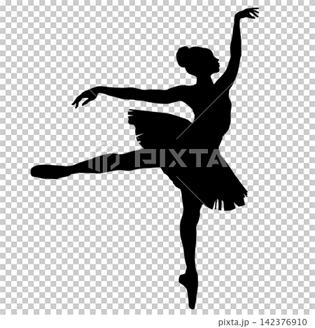 A ballerina's beautiful standing pose, silhouetted in black. A ballerina's beautiful standing pose, silhouetted in black. 142376910