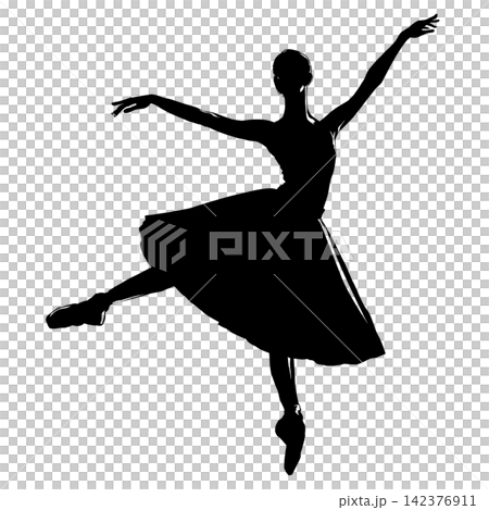 A ballerina's beautiful standing pose, silhouetted in black. A ballerina's beautiful standing pose, silhouetted in black. 142376911