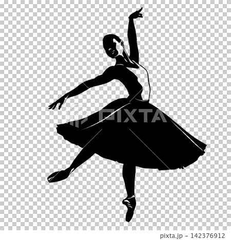 バレリーナの美しい立ち姿 黒いシルエット バレリーナの美しい立ち姿 黒いシルエット 142376912