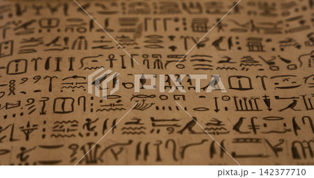 Ancient Egyptian Hieroglyphics on Papyrus Texture Background 142377710