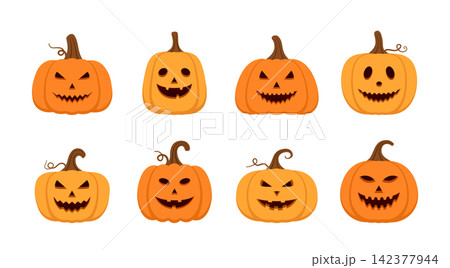 Halloween Jack-o-Lantern Pumpkin Illustration Set Halloween Jack-o-Lantern Pumpkin Illustration Set 142377944