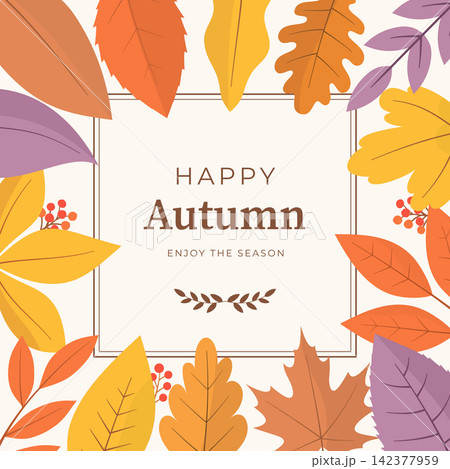 Happy Autumn Card With Fall Leaves Frame 142377959