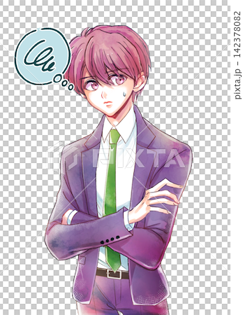 A man in a suit with his arms crossed, sweating. A man in a suit with his arms crossed, sweating. 142378082