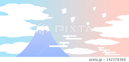 シンプルな富士山と朝焼けの空の風景イラスト 年賀状背景 Mount Fuji シンプルな富士山と朝焼けの空の風景イラスト 年賀状背景 Mount Fuji 142378368