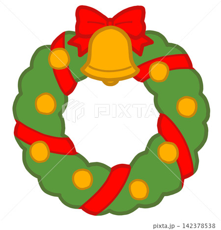 クリスマス リースのかわいい手描きイラスト クリスマス リースのかわいい手描きイラスト 142378538