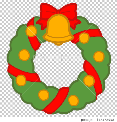 クリスマス リースのかわいい手描きイラスト クリスマス リースのかわいい手描きイラスト 142378538