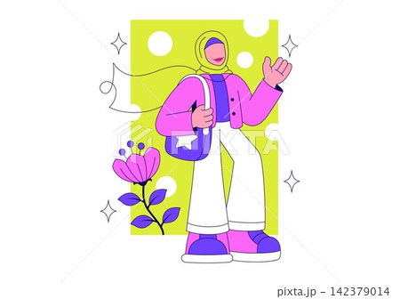 Modern Hijabi Lifestyle Vector Illustration Featuring Confident Muslim Women, Fashion, Technology, Social Connection and Everyday Activities Modern Hijabi Lifestyle Vector Illustration Featuring Confident Muslim Women, Fashion, Technology, Social Connection and Everyday Activities 142379014