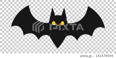 A Halloween illustration of a cute bat with its wings spread wide. 142379594