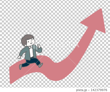 A man running along an upward arrow A man running along an upward arrow 142379976